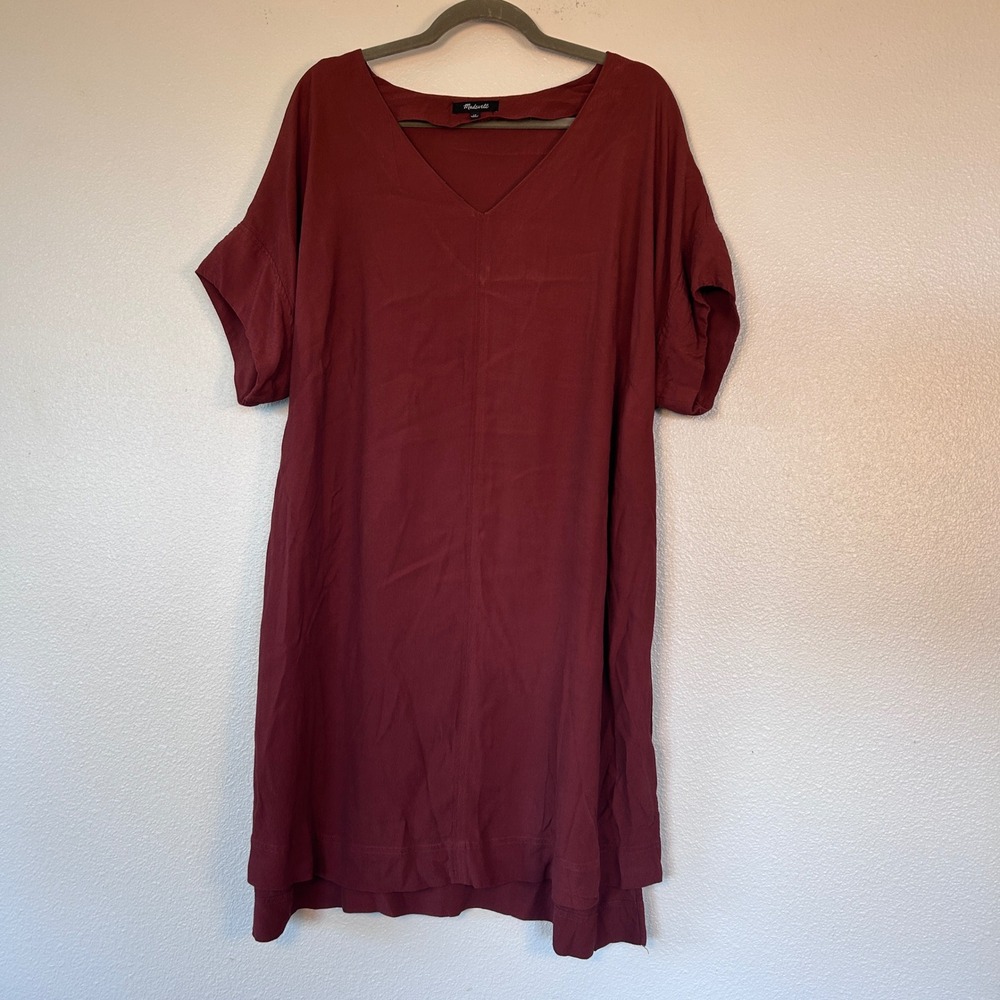 Madewell Rust V-Neck High-Low‎ Shift Dress Plus Size 1X Short Sleeve Crepe